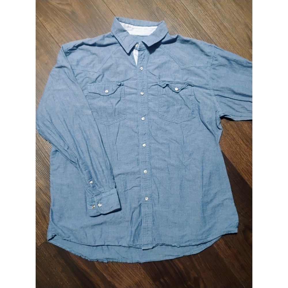 VTG Walls Ranch Wear Mens XL Pearl‎ Snap Shirt Chambray Jean Cowboy Western